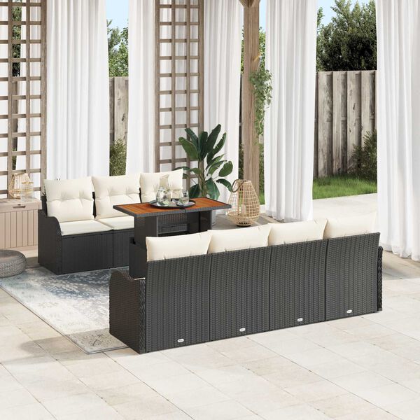 vidaXL Conjunto de Sof&aacute; de Jardim com almofada 8 pcs Preto e creme