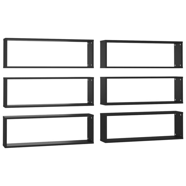 vidaXL Estantes de parede c&uacute;bicas 6 pcs contrapl. 80x15x26,5 cm preto