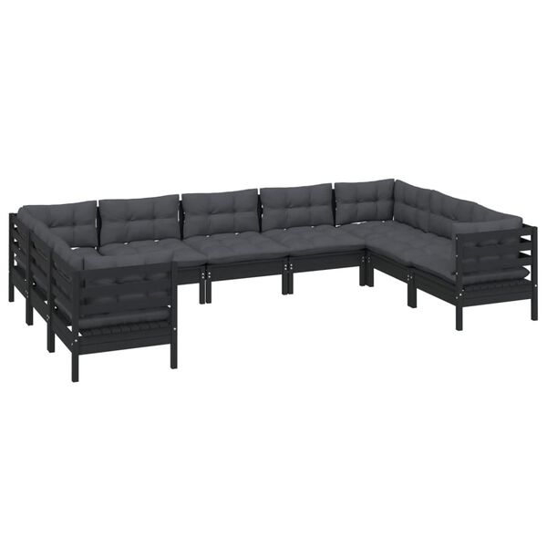 vidaXL 9 pcs conjunto lounge de jardim c/ almofad&otilde;es pinho preto