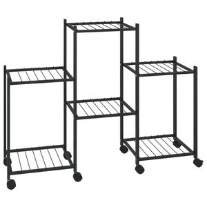 vidaXL Suporte de vasos c/ rodas 83x25x63,5 cm ferro preto