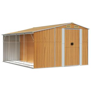 vidaXL Abrigo de jardim 277x365,5x179cm a&ccedil;o galvanizado castanho-claro