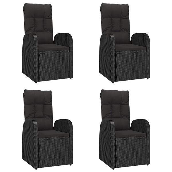 vidaXL 5 pcs conjunto de jantar p/ jardim c/ almofad&otilde;es vime PE preto