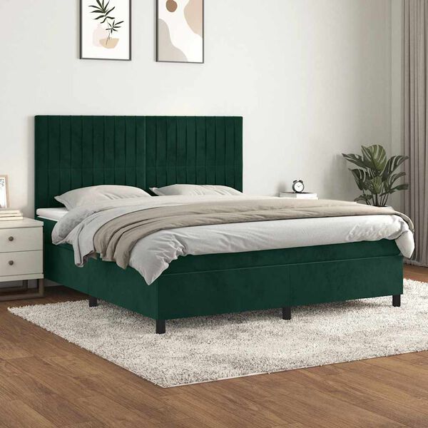 vidaXL Cama com molas/colch&atilde;o 180x200 cm veludo verde-escuro