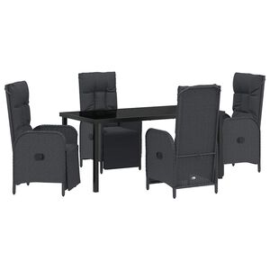 vidaXL Conjunto de Jantar para Jardim com almofada 5 pcs Preto vime PE
