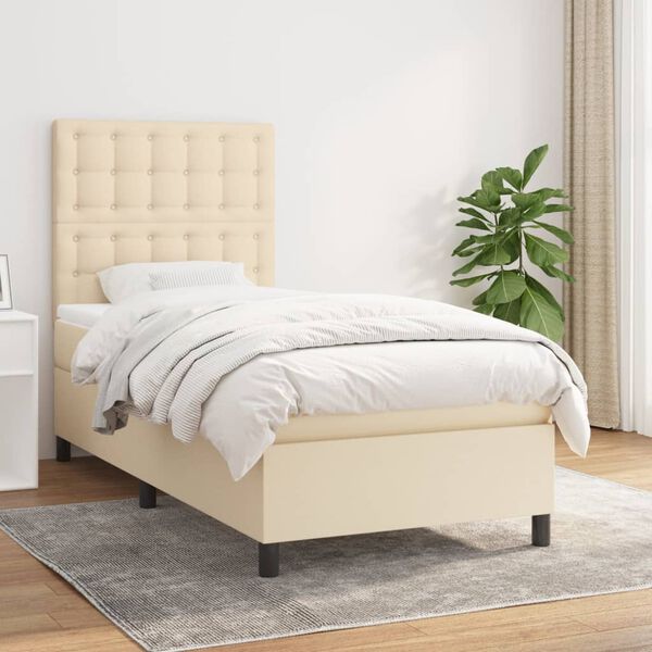 vidaXL Cama com molas/colch&atilde;o 100x200 cm tecido cor creme