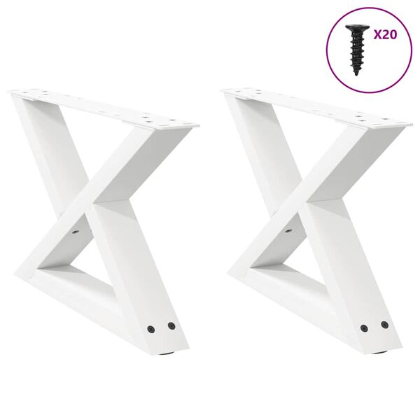 vidaXL P&eacute;s para mesa de centro 2 pe&ccedil;as, branco, 50x(30-31,3) cm, a&ccedil;o