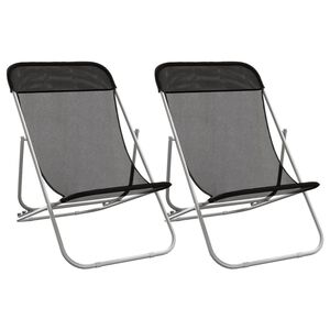 vidaXL Cadeiras praia dobr&aacute;veis 2pcs textilene/a&ccedil;o revestido p&oacute; preto