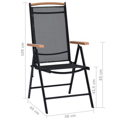 vidaXL Cadeiras de jardim dobráveis 2 pcs alumínio e textilene preto