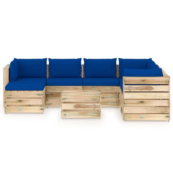 vidaXL 8 pcs conj. lounge jardim c/ almofad&otilde;es madeira impreg. verde