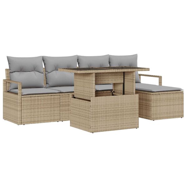 vidaXL Conjunto de Sof&aacute; de Jardim 6 pcs Bege Rattan Sint&eacute;tico