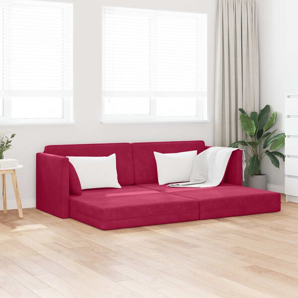vidaXL Sof&aacute;-cama de ch&atilde;o 200cm Vinho Vermelho Veludo