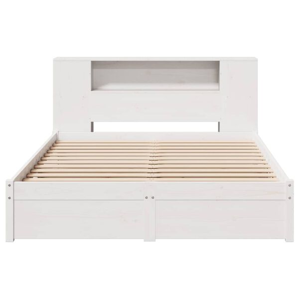 vidaXL Cama com estante sem colchão 160x200 cm pinho maciço branco