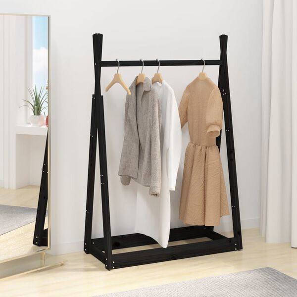 vidaXL Suporte para roupas 100x45x150 cm madeira pinho maci&ccedil;a preto