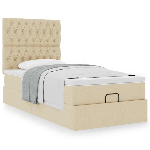 vidaXL Estrutura de cama otomana com creme de colch&atilde;o 90x190cm tecido
