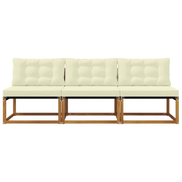 vidaXL 3 Pe&ccedil;a Sof&aacute; M&eacute;dio Externo Madeira S&oacute;lida de Ac&aacute;cia Natural