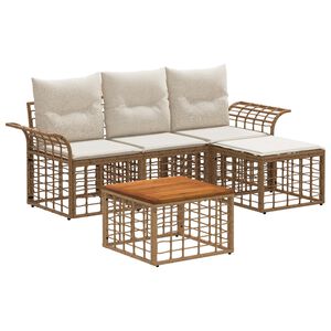 vidaXL Conjunto de Sof&aacute;s para Exterior 5 unid. Natural e Branco Creme