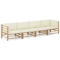 vidaXL 4 pcs conj. lounge p/ jardim em bambu c/ almofadões branco nata