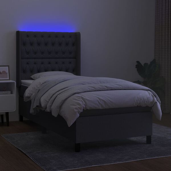 vidaXL Cama box spring c/ colch&atilde;o e LED 80x200 cm tecido cinza-escuro