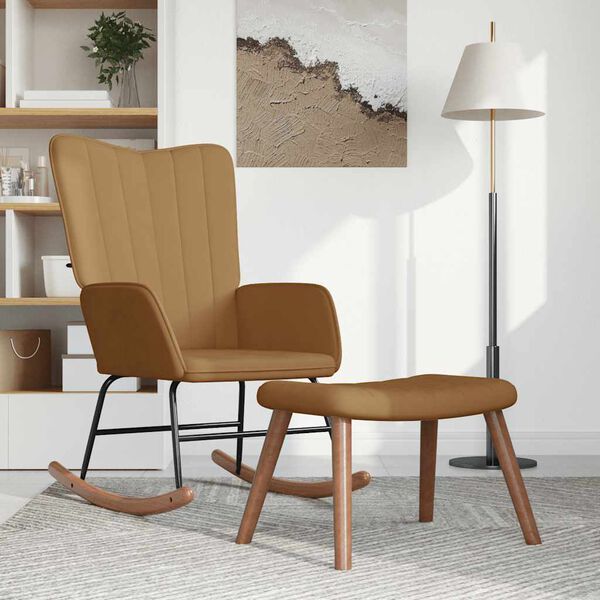 vidaXL Cadeira de baloi&ccedil;o com banco veludo castanho