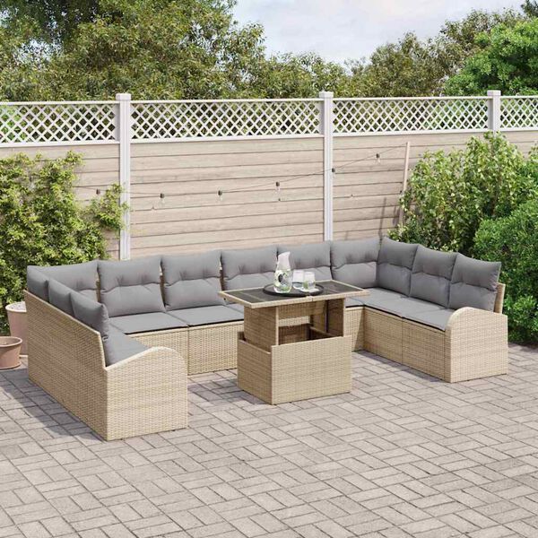 vidaXL Conjunto de Sof&aacute; de Jardim 11 pcs Bege e Cinza Claro vime PE