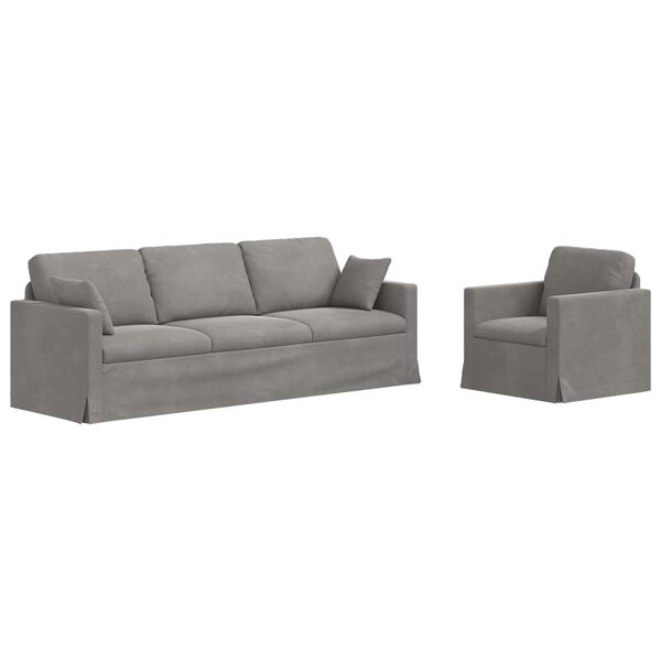 vidaXL Sof&aacute; 2 pcs Cinzento-claro 228 x 78 x 80 cm Veludo