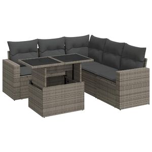 vidaXL 6 pcs conjunto sof&aacute;s de jardim com almofad&otilde;es vime cinzento