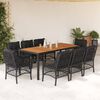 vidaXL 9 pcs conjunto de jantar p/ jardim c/ almofad&otilde;es vime PE preto