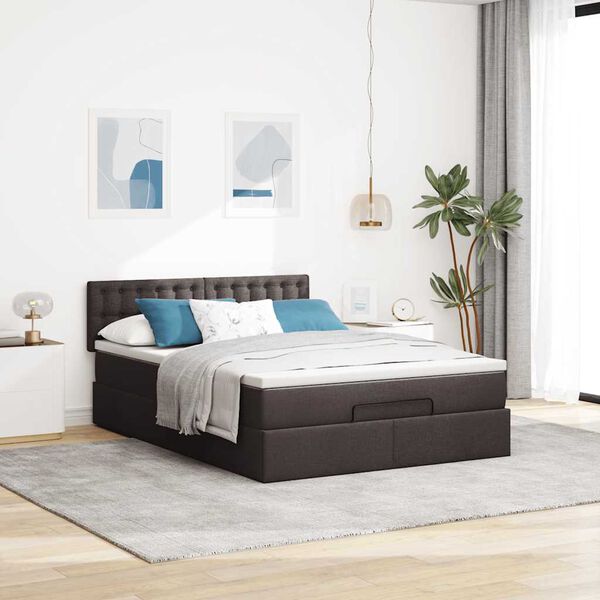 vidaXL Cama otomana com colch&atilde;o 140x190 cm tecido castanho escuro