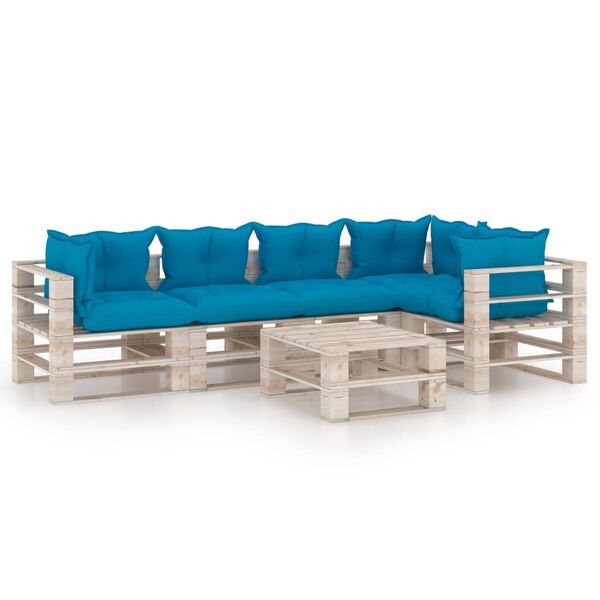 vidaxL Conjunto lounge de paletes p/ jardim 6 pcs c/ almofad&otilde;es pinho