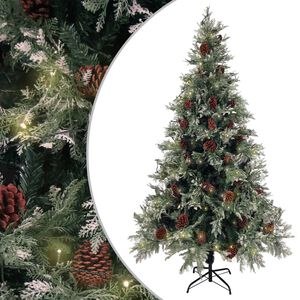 vidaXL &Aacute;rvore Natal pr&eacute;-iluminada c/ pinhas 195 cm PVC/PE verde/branco