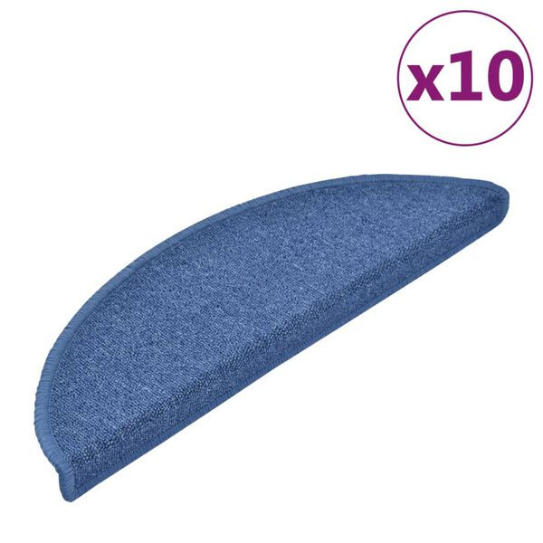 vidaXL Tapetes de escada 10 pe&ccedil;as 56x17x3 cm azul semicircular