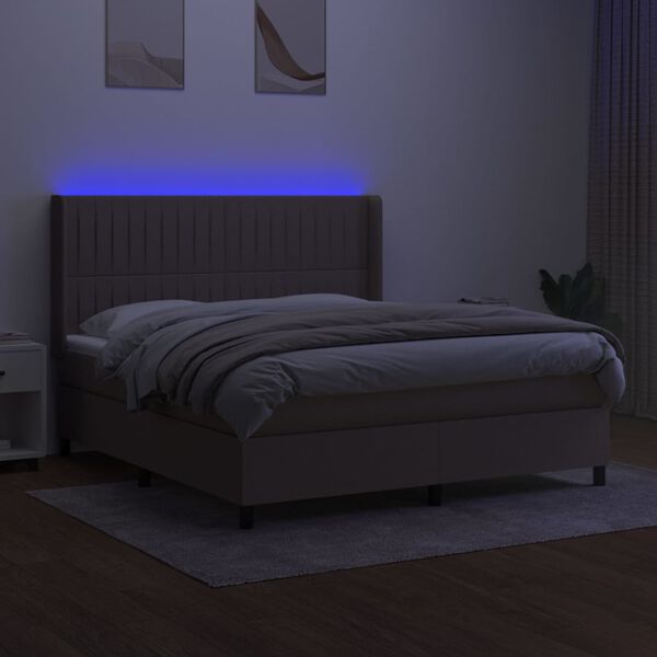 vidaXL Cama box spring colch&atilde;o/LED 180x200cm tecido cinza-acastanhado