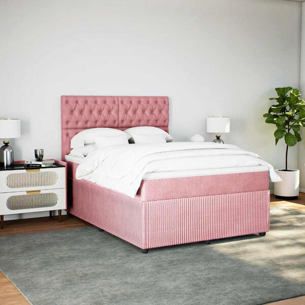 vidaXL Cama com molas/colch&atilde;o 160x200 cm veludo rosa