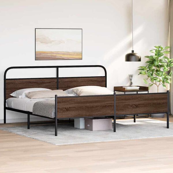 vidaXL Estrutura cama sem colch&atilde;o 180x200 cm metal carvalho castanho