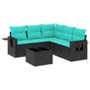 vidaXL Conjunto de sof&aacute; de jardim com 6 pe&ccedil;as e almofadas em rattan sint&eacute;tico preto