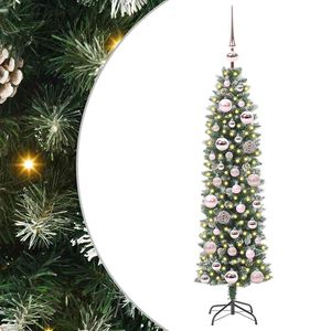 vidaXL &Aacute;rvore Slim de Natal Artificial Verde e Branco 120 cm