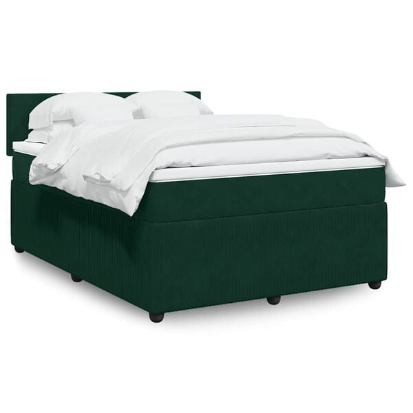 vidaXL Cama com molas/colch&atilde;o 160x200 cm veludo verde-escuro