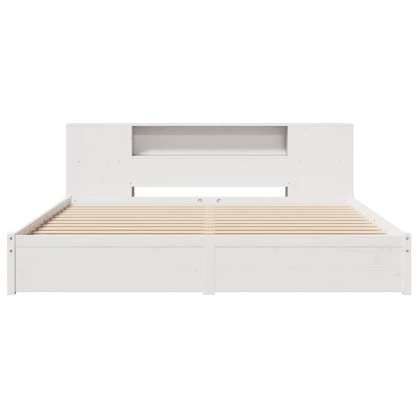 vidaXL Cama com estante sem colch&atilde;o 200x200 cm pinho maci&ccedil;o branco