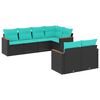 vidaXL Conjunto de sof&aacute; de jardim com 7 pe&ccedil;as e almofadas em rattan sint&eacute;tico preto