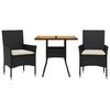 vidaXL 3 pcs conjunto jantar jardim c/ almofad&otilde;es vime PE/ac&aacute;cia preto