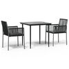 vidaXL 3 pcs conjunto jantar p/ jardim c/ almofad&otilde;es vime PE/a&ccedil;o preto
