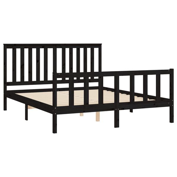 vidaXL Estrutura cama king c/ cabeceira 150x200 cm pinho maci&ccedil;o preto