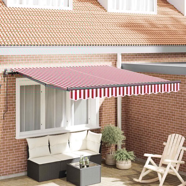 vidaXL Toldo Retr&aacute;til Vermelho e Branco 300 x 250 cm Tecido e Alum&iacute;nio