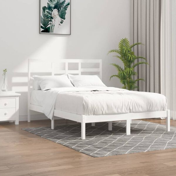 vidaXL Estrutura cama pequena casal 120x190 cm pinho maci&ccedil;o branco
