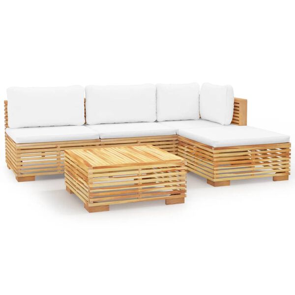 vidaXL 5 pcs conjunto lounge jardim c/ almofad&otilde;es madeira teca maci&ccedil;a