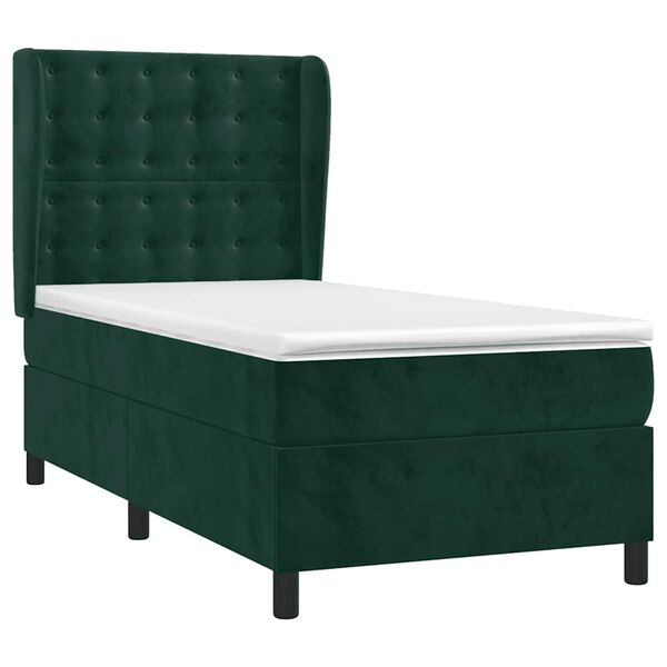 vidaXL Cama com molas/colch&atilde;o 80x200 cm veludo verde-escuro
