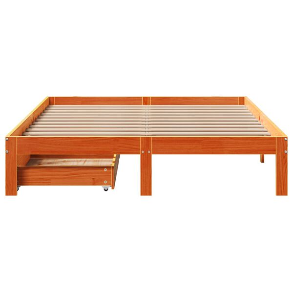 vidaXL Estrutura cama c/ gavetas 140x190 cm pinho maci&ccedil;o castanho-mel