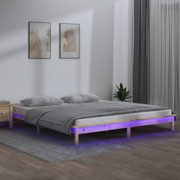 vidaXL Estrutura de cama c/ LEDs 160x200 cm madeira maci&ccedil;a