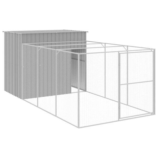 vidaXL Casota c&atilde;es c/ parque 214x457x181 cm a&ccedil;o galvaniz. cinza-claro