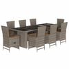 vidaXL 9 pcs conjunto de jantar p/ jardim c/ almofad&otilde;es vime PE cinza